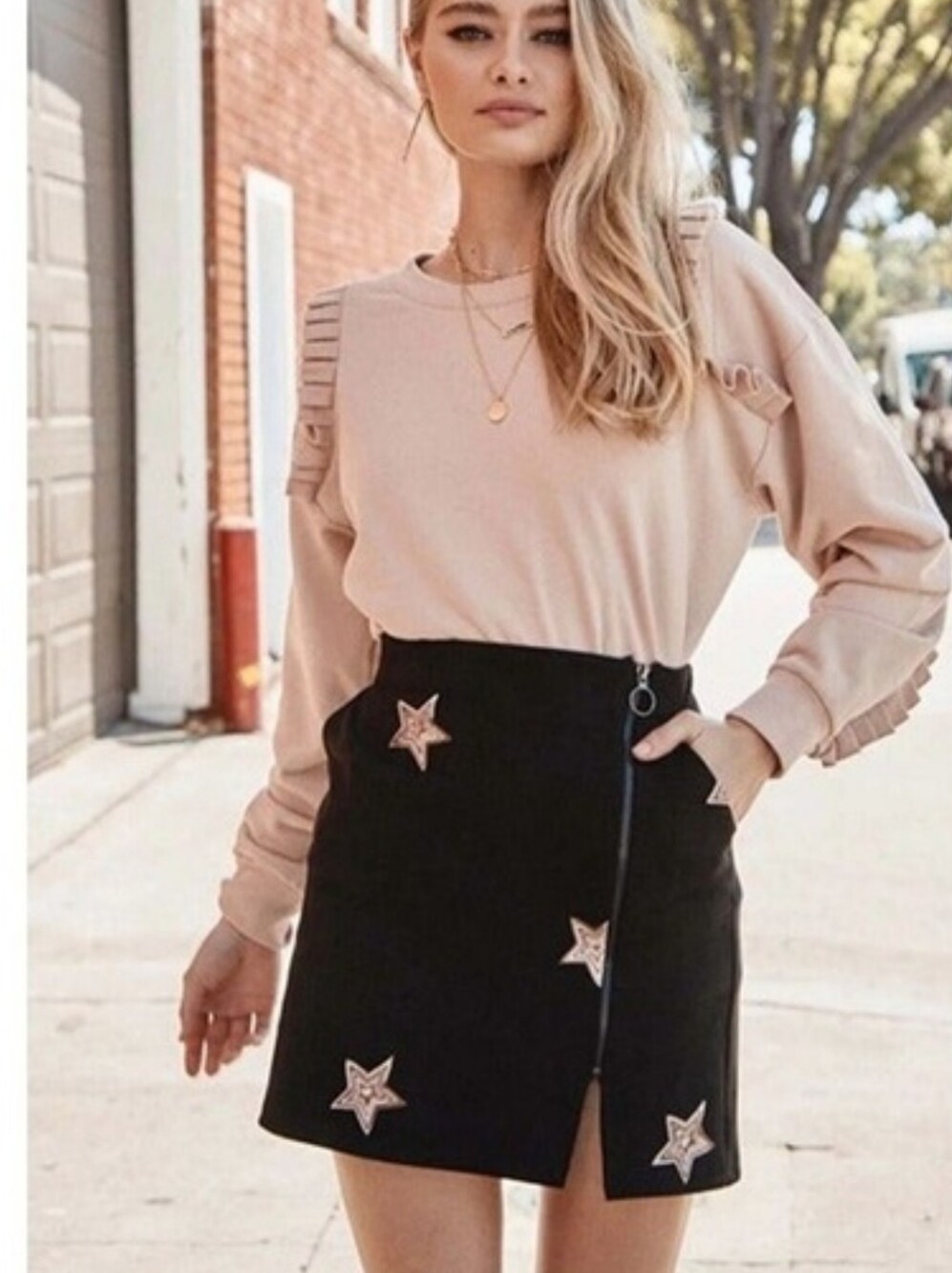 Altar'd State Black And Gold Mini Star Skirt Euc Sz L